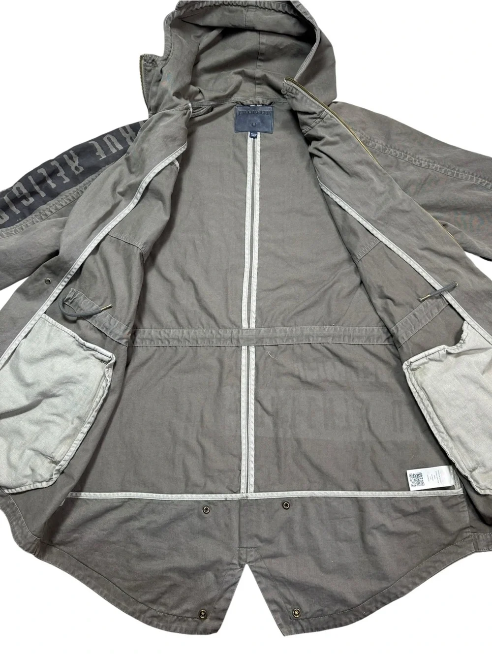 True Religion Men's Gray Military Hooded Field Jacket Size XXXL